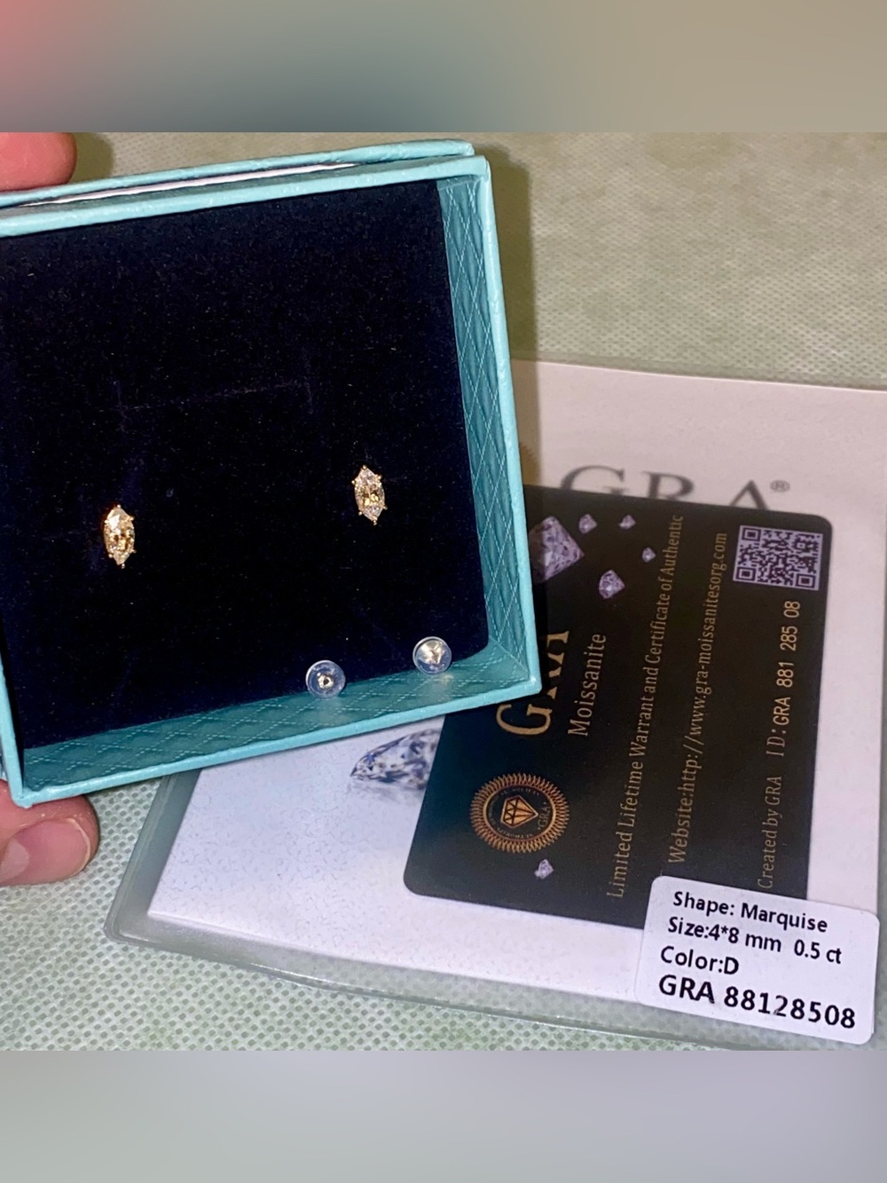 Marquise 14 K Gold Stud Earrings - D Color